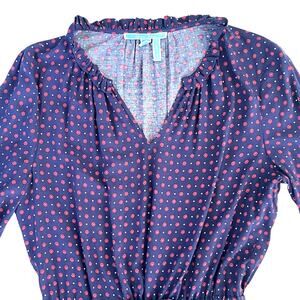 Draper James Navy Floral Polka Dot Ruffle Hem Dress Women’s Medium Retail $125
